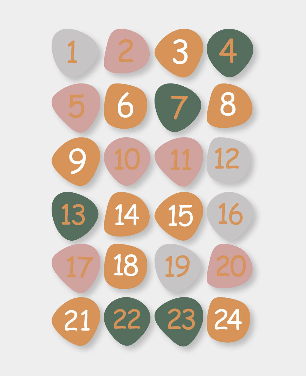 Chiffres autocollants calendrier de l'Avent, Coloré, 24 pièces