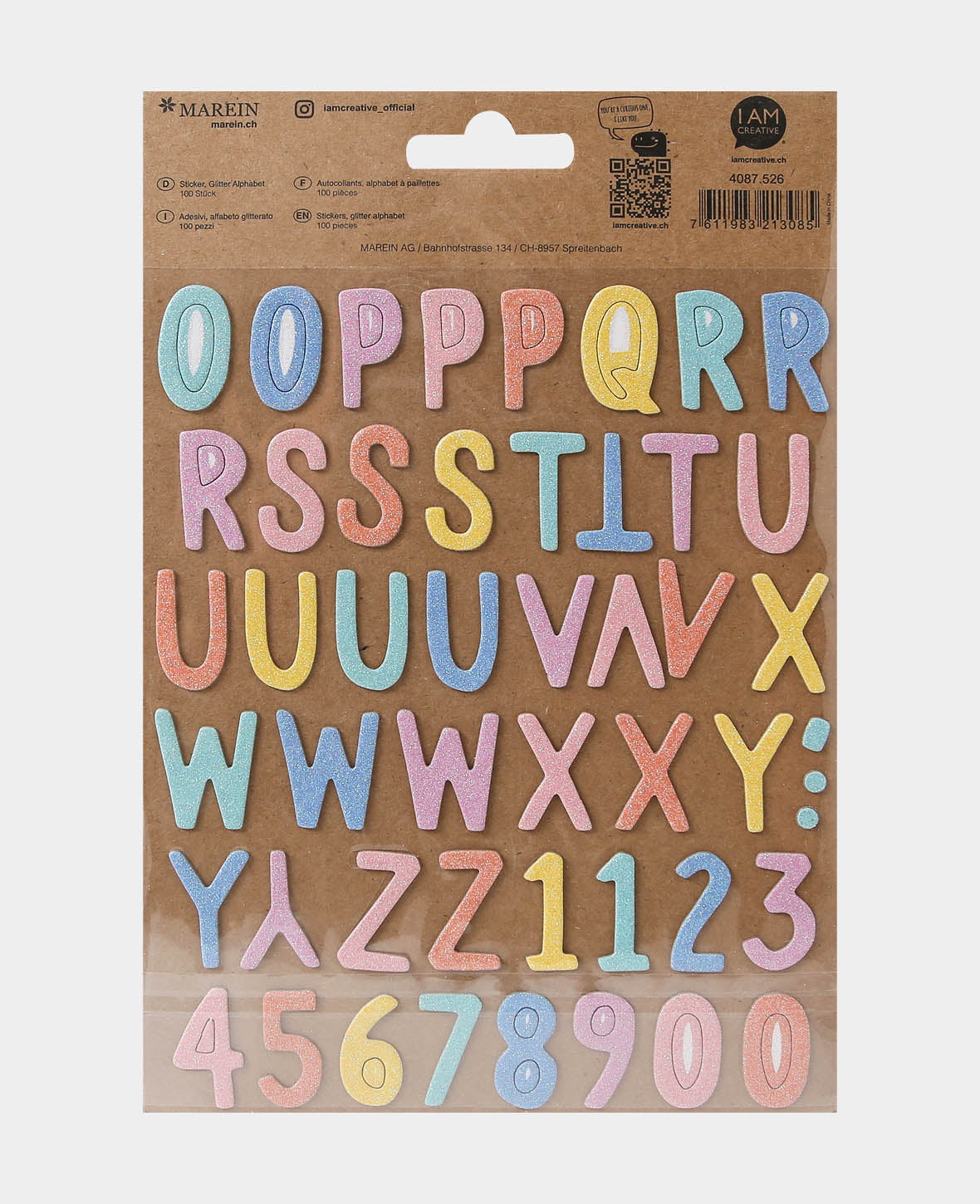 Stickers 3D pailletés, lettres et chiffres adhésifs avec paillettes aux couleurs vives, env. 1,5 x 2,5 cm, 100 pièces, 2 feuilles