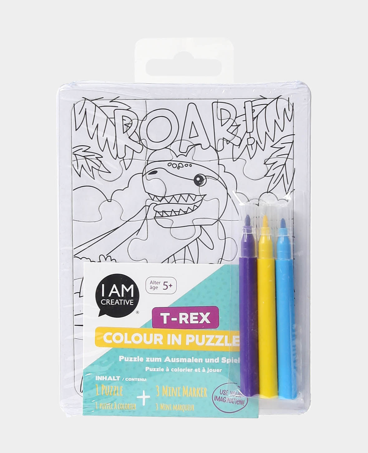 Puzzle à colorier avec 3 feutres, dinosaures