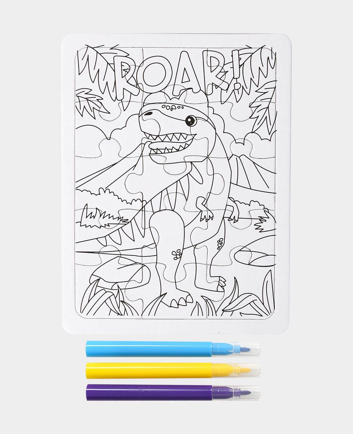 Puzzle à colorier avec 3 feutres, dinosaures