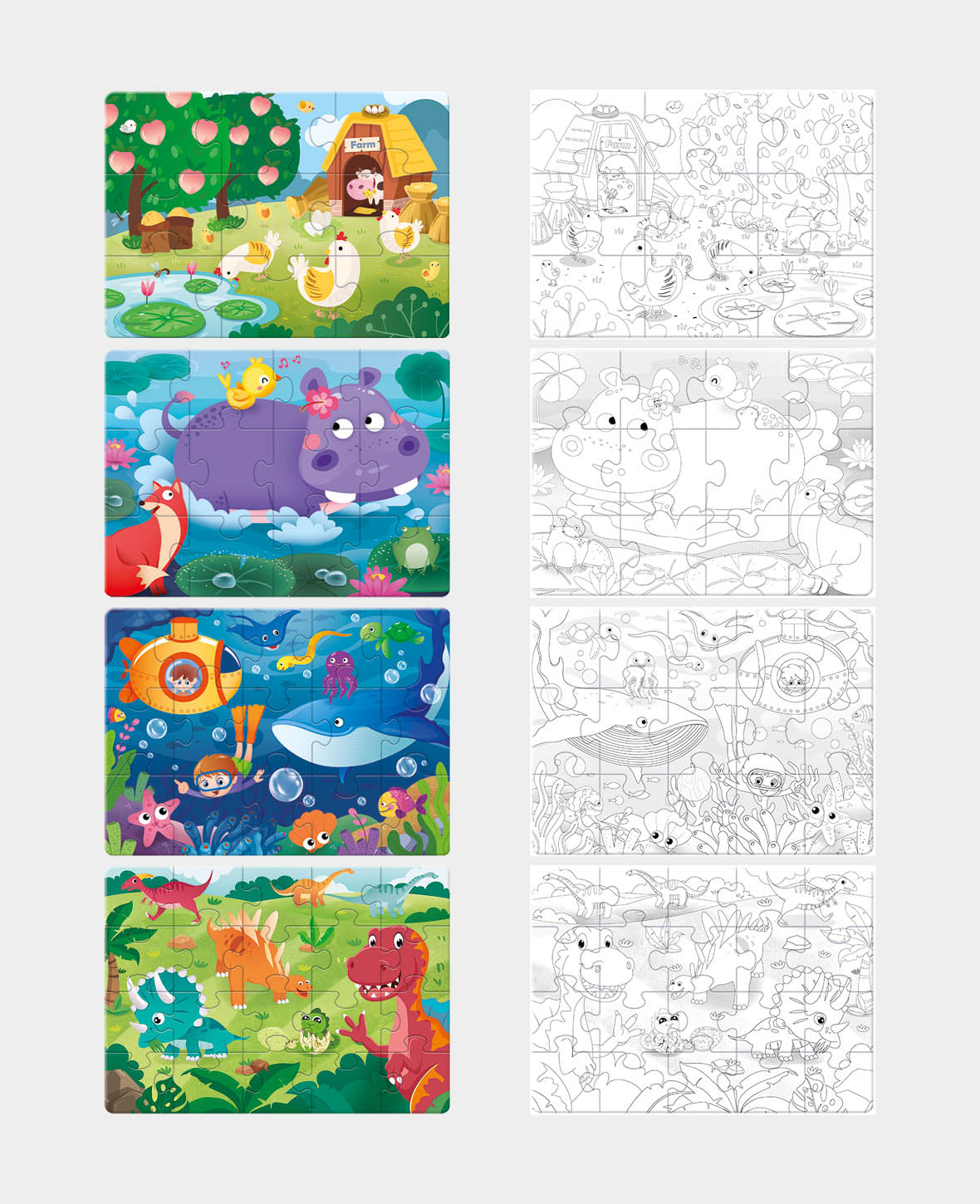 Ensemble de puzzles à colorier, 4 pièces.