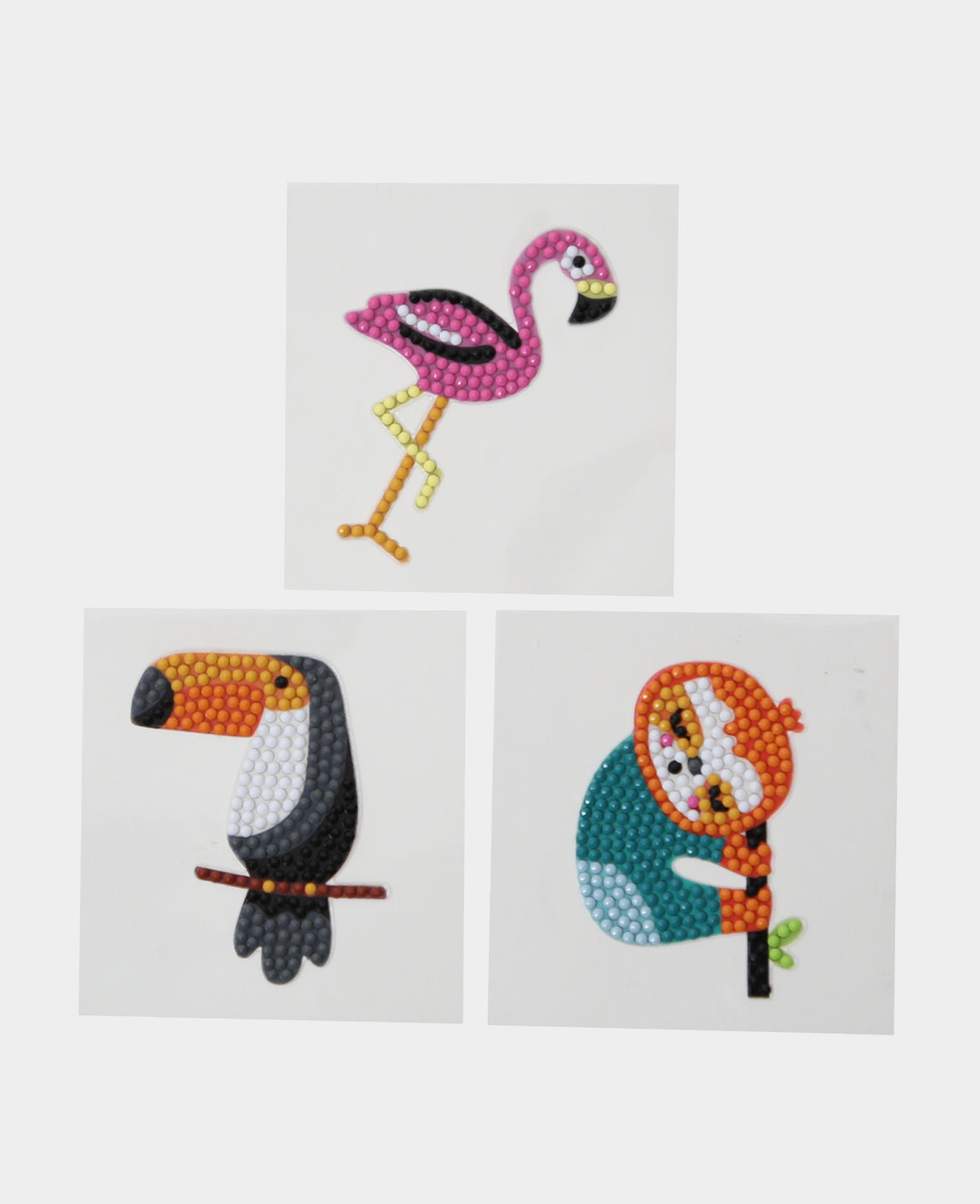 Diamond Painting Sticker Jungle, DIY-Strassstein-Sticker zum selber machen mit drei Motiven Faultier, Flamingo, Tukan, inkl. Zubehör & Anleitung