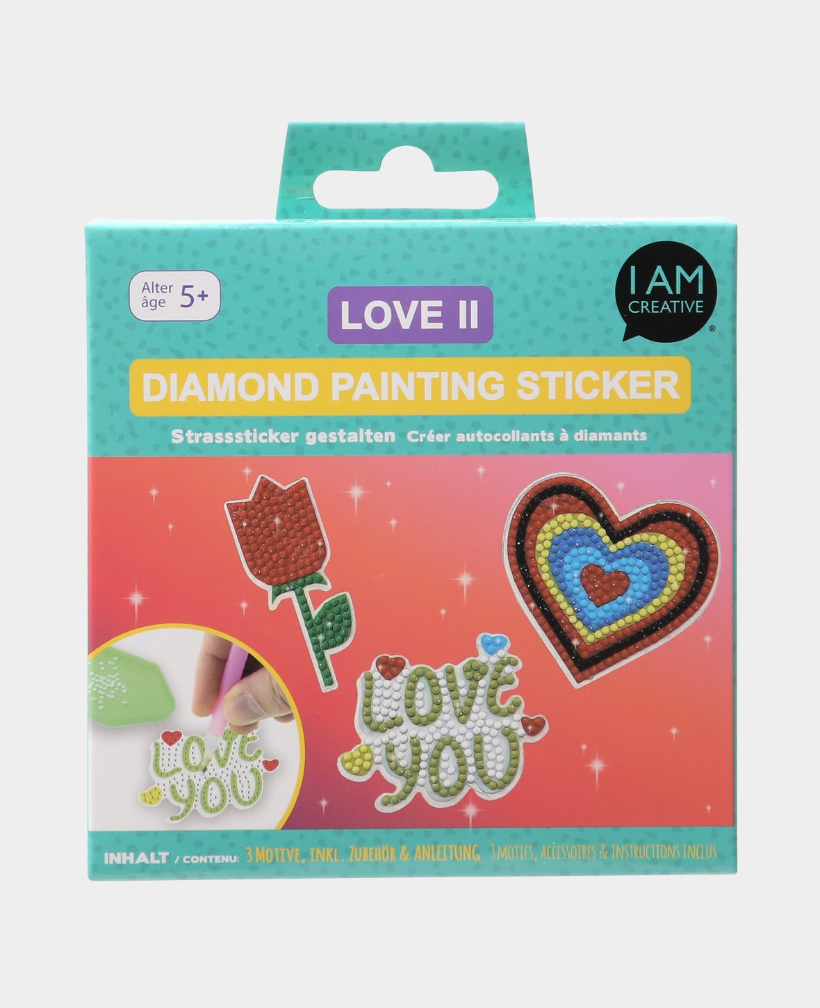 Diamond Painting Autocollants Love, inscription "Love you", accessoires & mode d'emploi inclus