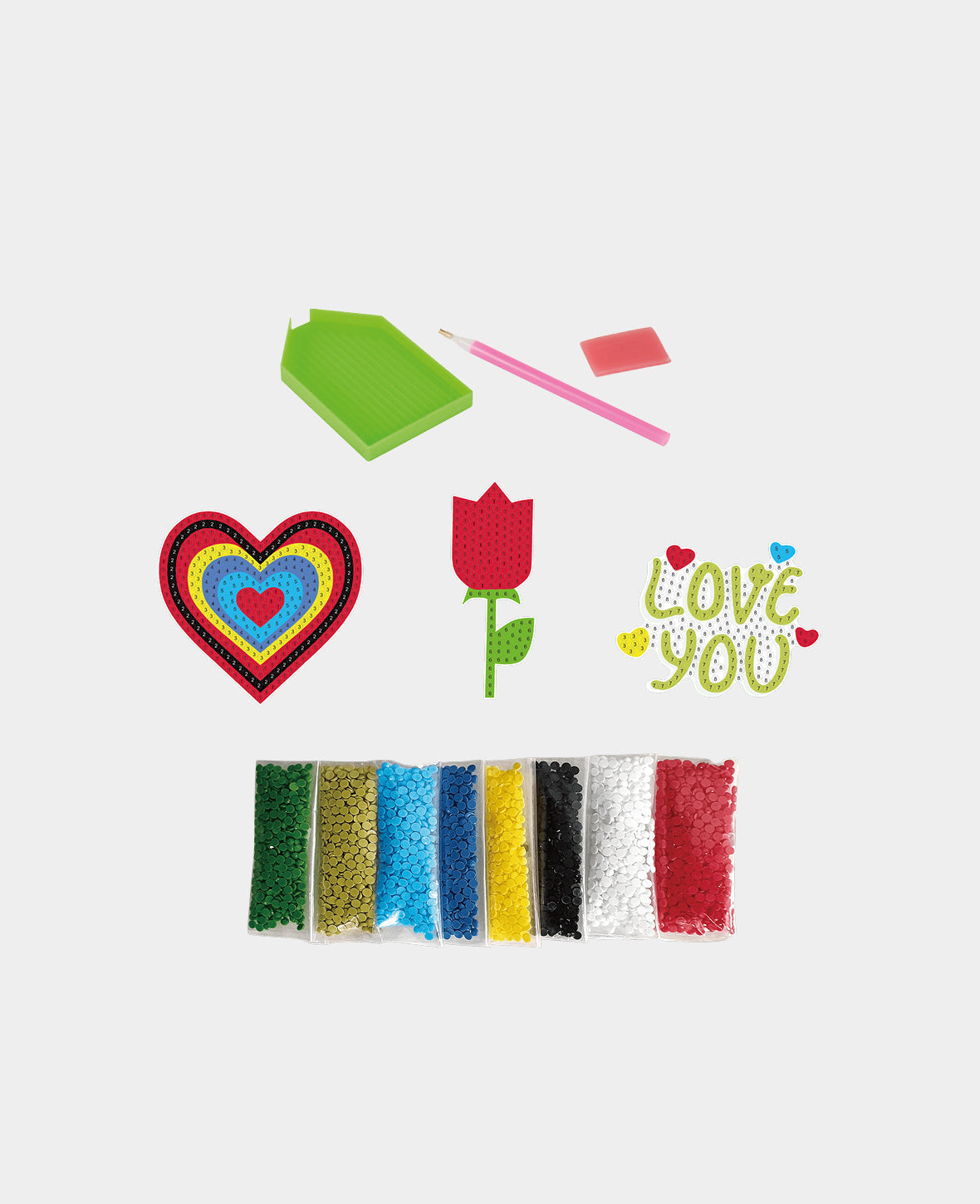 Diamond Painting Autocollants Love, inscription "Love you", accessoires & mode d'emploi inclus
