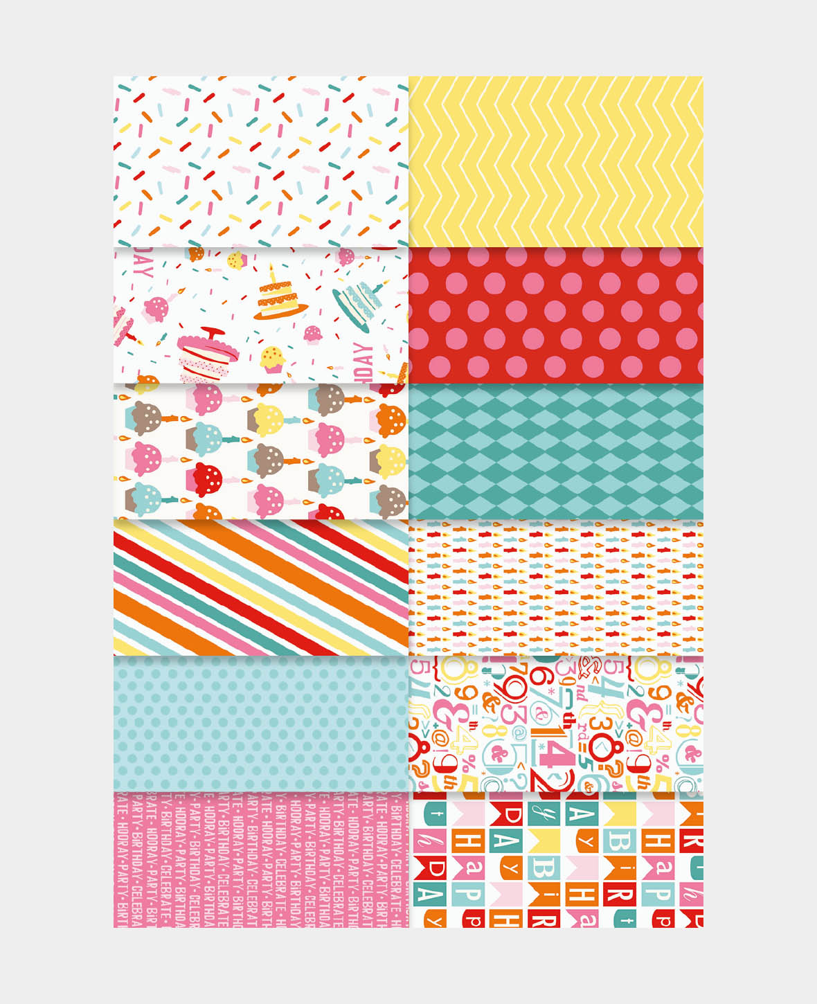 Papierblock I, mit beidseitig bedruckten Papierbögen in 12 verschiedenen Designs, 30.5 × 30.5 cm, 200 g/m², 24 Blätter