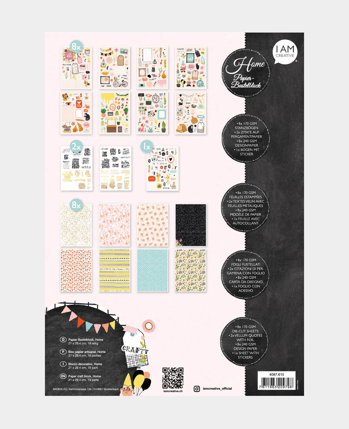 Papier Bastelblock Home, A4, 19 tlg.