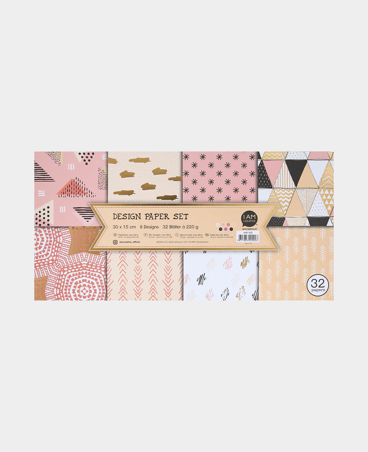 Design Papier Set rosa, 30 x 15 cm, 220 g/m², 32 Blätter