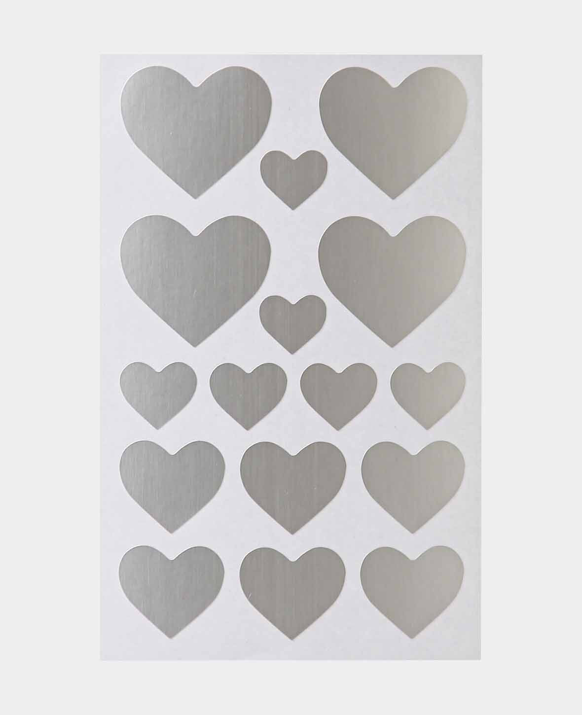 Sticker cœur, argent, 15 x 16 mm, 16 x 19 mm, 32 x 37 mm, 4 feuilles, 64 pièces.