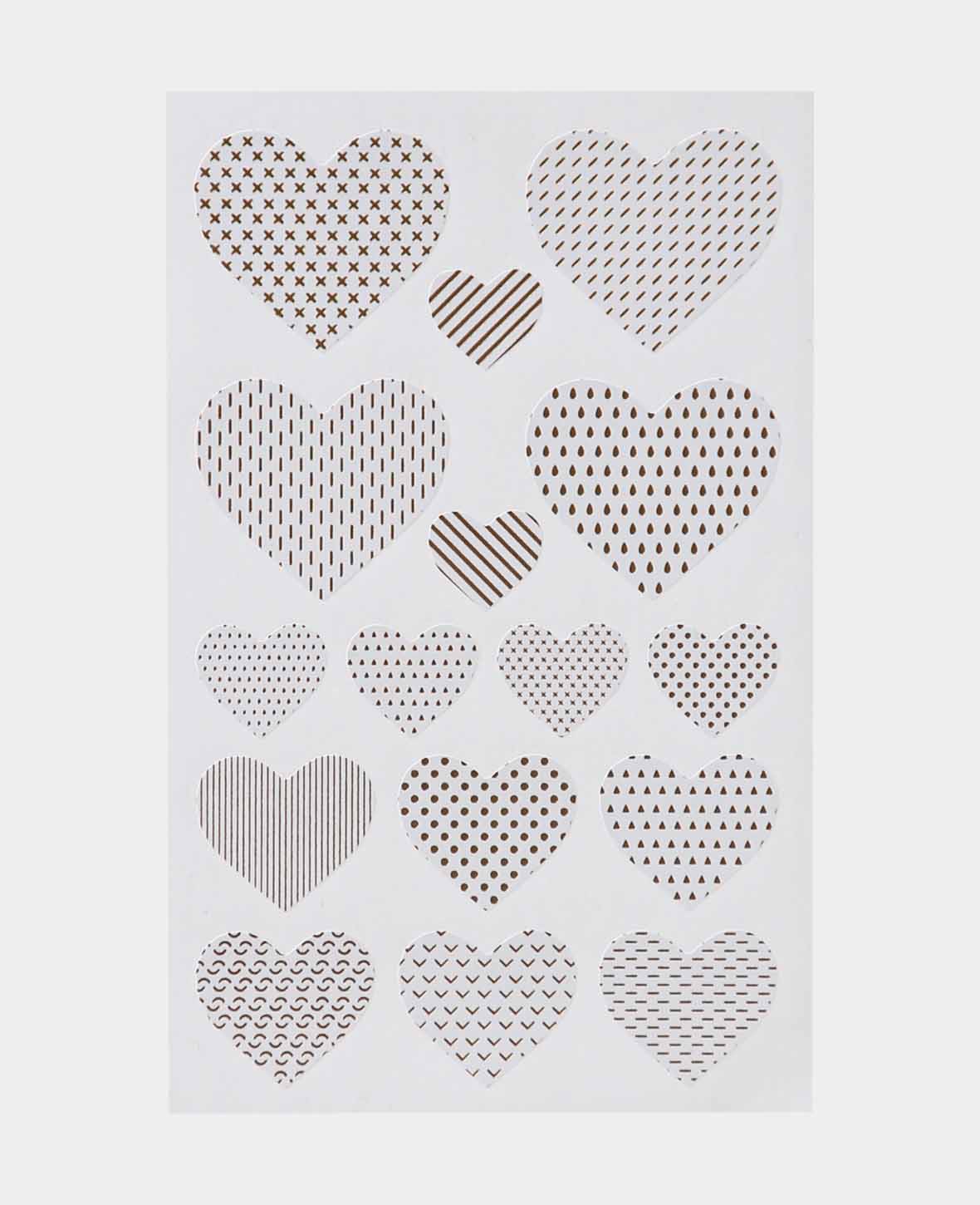 Autocollants cœur, blanc et impression or 15 x 16 mm, 16 x 19 mm, 32 x 37 mm, 4 feuilles, 64 pièces