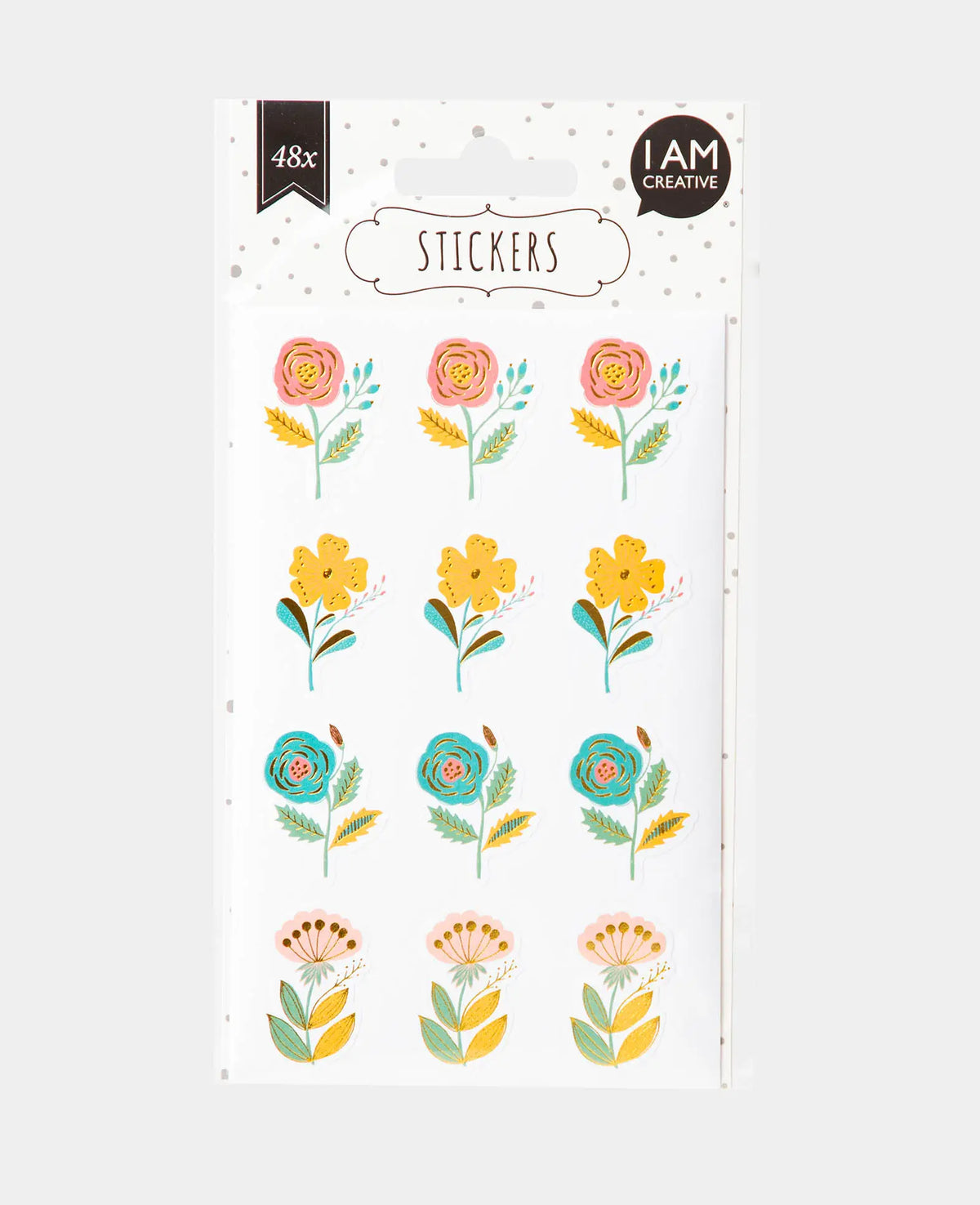 Sticker Blumen, Bunt mit Gold, 9.5 x 15 cm, 4 Blatt