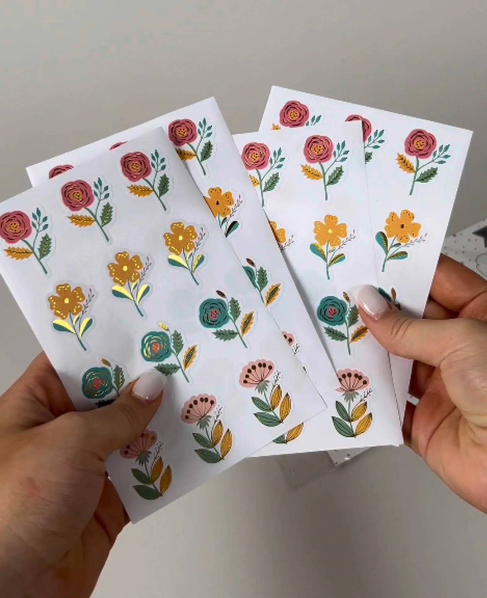 Sticker Blumen, Bunt mit Gold, 9.5 x 15 cm, 4 Blatt