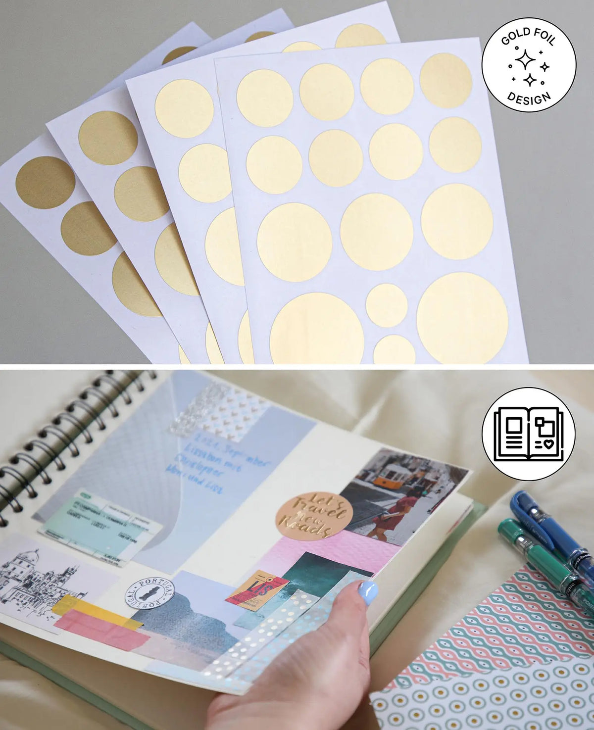 Sticker Goldpunkte, Gold, 9.5 x 15 cm, 4 Blatt