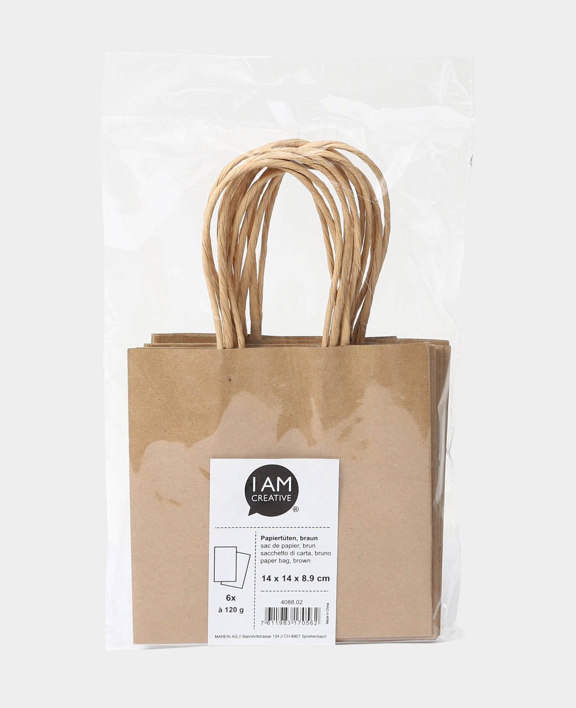 Sac en papier, Emballage cadeau, Marron, 14 x 14 x 8.9 cm, 6 pces