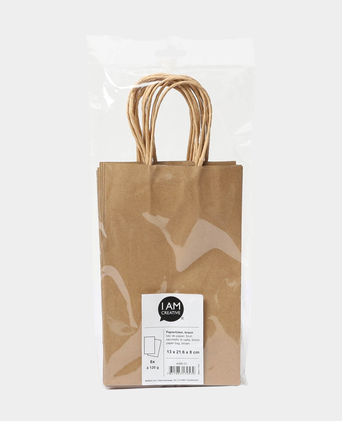 Sac en papier, emballage cadeau, marron, 13 x 21,6 x 8 cm, 6 p.