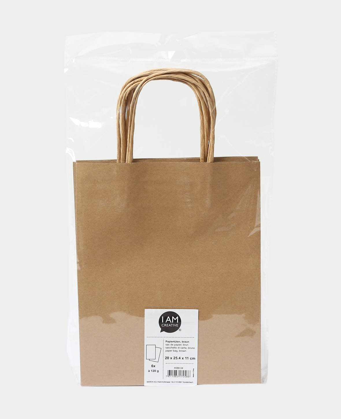 Sac en papier, emballage cadeau, marron, 20 x 25,4 x 11 cm, 6 pièces