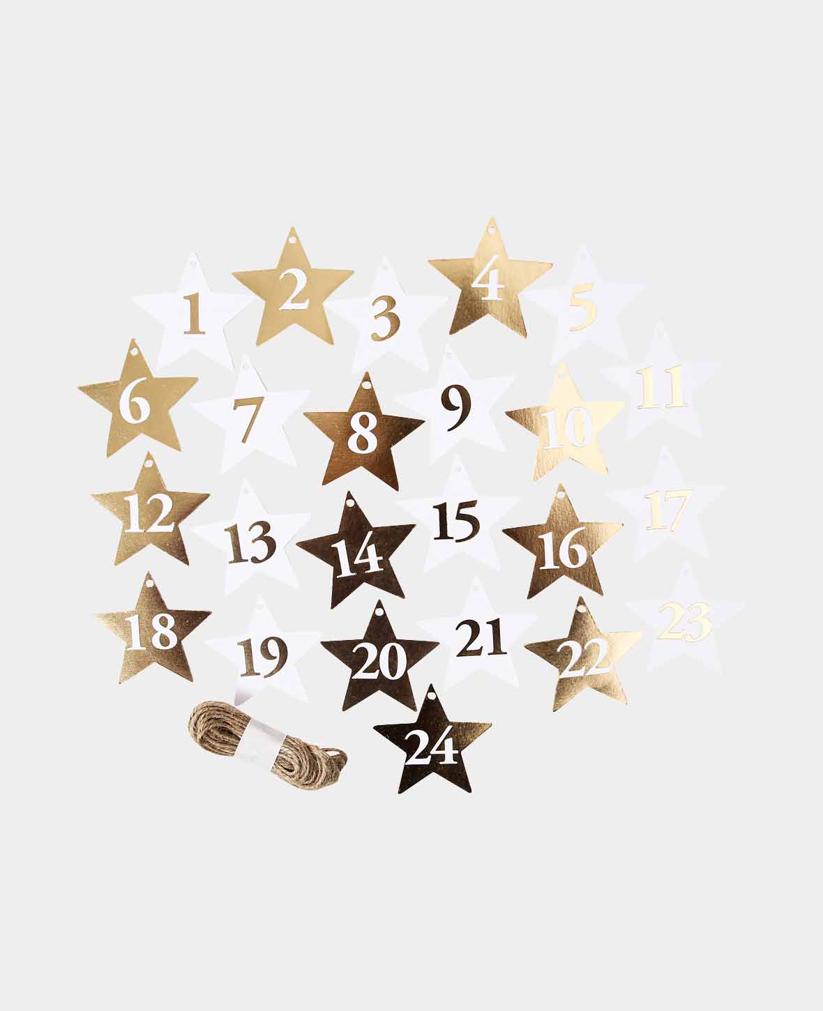 Pendentifs de calendrier de l'Avent Blanc & Or, 24 pcs, ø 6 cm