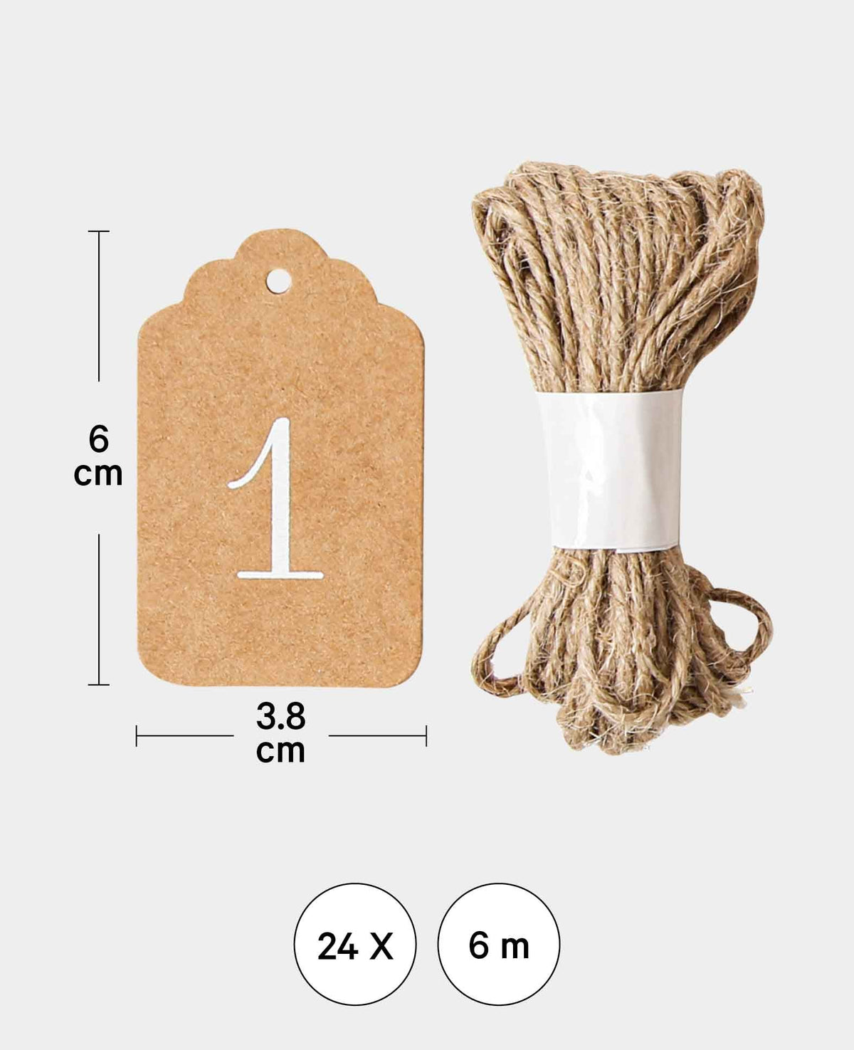 Adventskalender Tags mit 6 m Schnur, Braun & Weiss, ø 6 cm, 24 Stk.