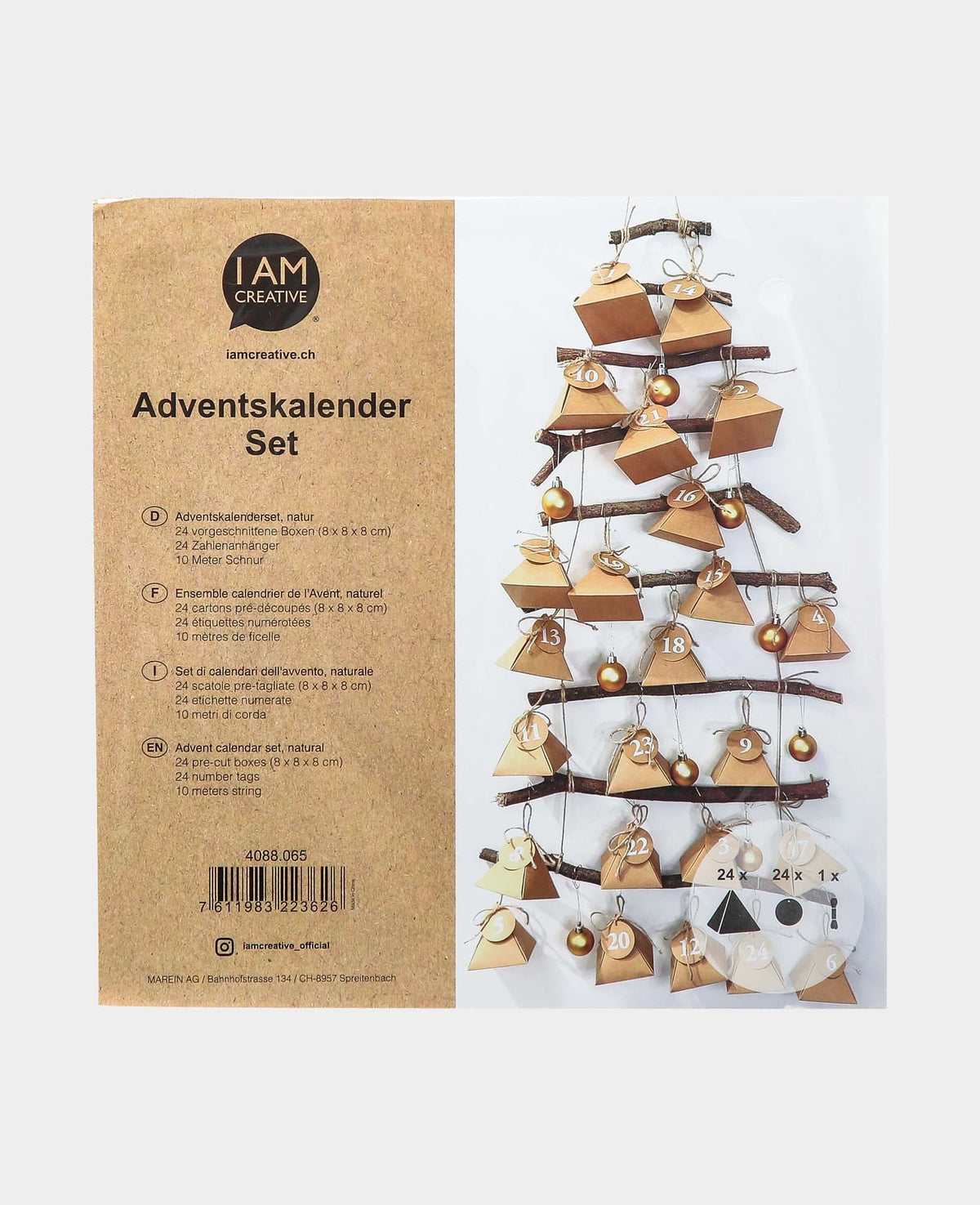 Boîtes de calendrier de l'Avent 8x8x8 cm avec pendentif numéroté circulaire et cordon, calendrier de l'Avent à remplir en boîtes en papier triangulaires, marron, 49 pièces.