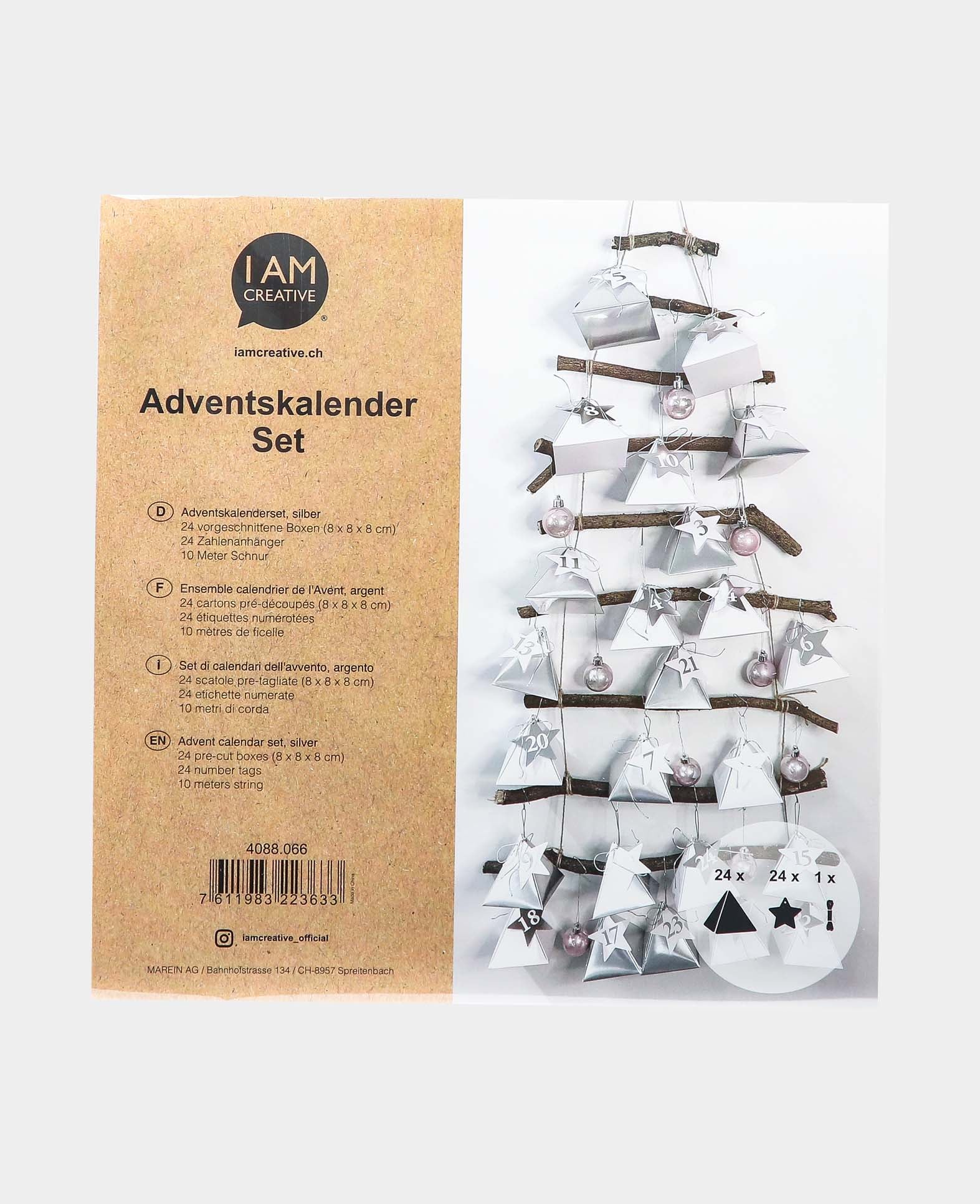 Boîtes Calendrier de l'Avent Argent/Blanc, 8×8×8 cm, 49 p.
