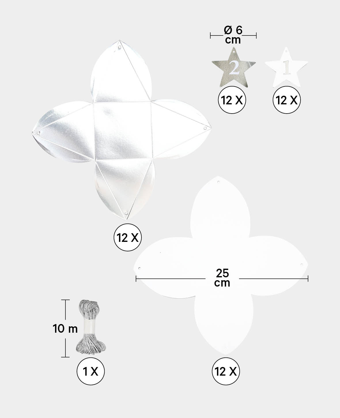 Boîtes Calendrier de l'Avent Argent/Blanc, 8×8×8 cm, 49 p.