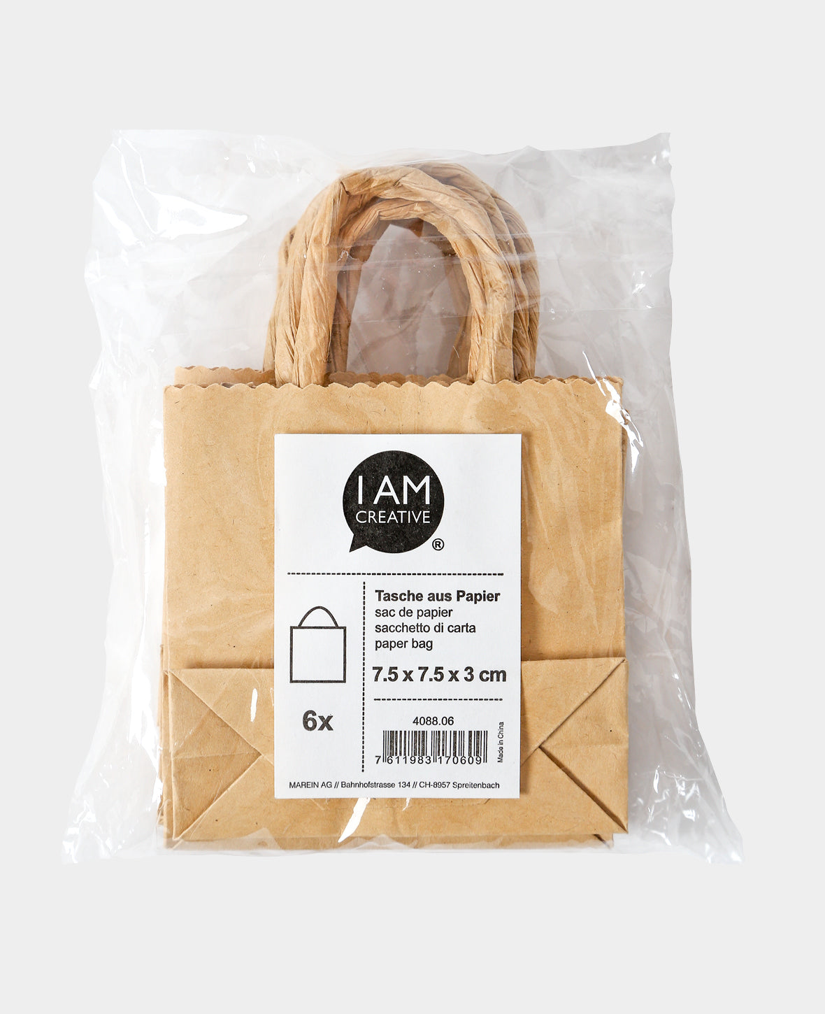 Sachet en papier miniature, marron, 7,5 x 7,5 x 3 cm, 6 p.