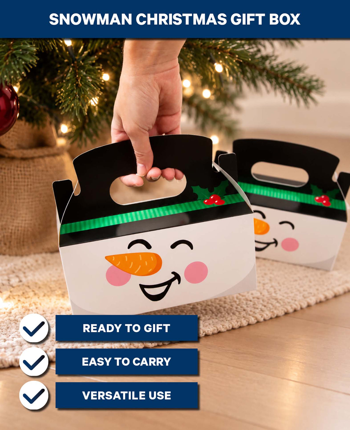 Weihnachtsgeschenkbox mit Henkel, Schneemann, Weiss, Karton