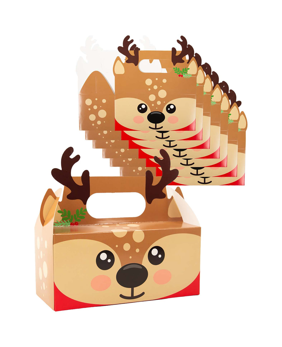 Weihnachtsgeschenkbox mit Henkel, Rentier, Braun, Karton