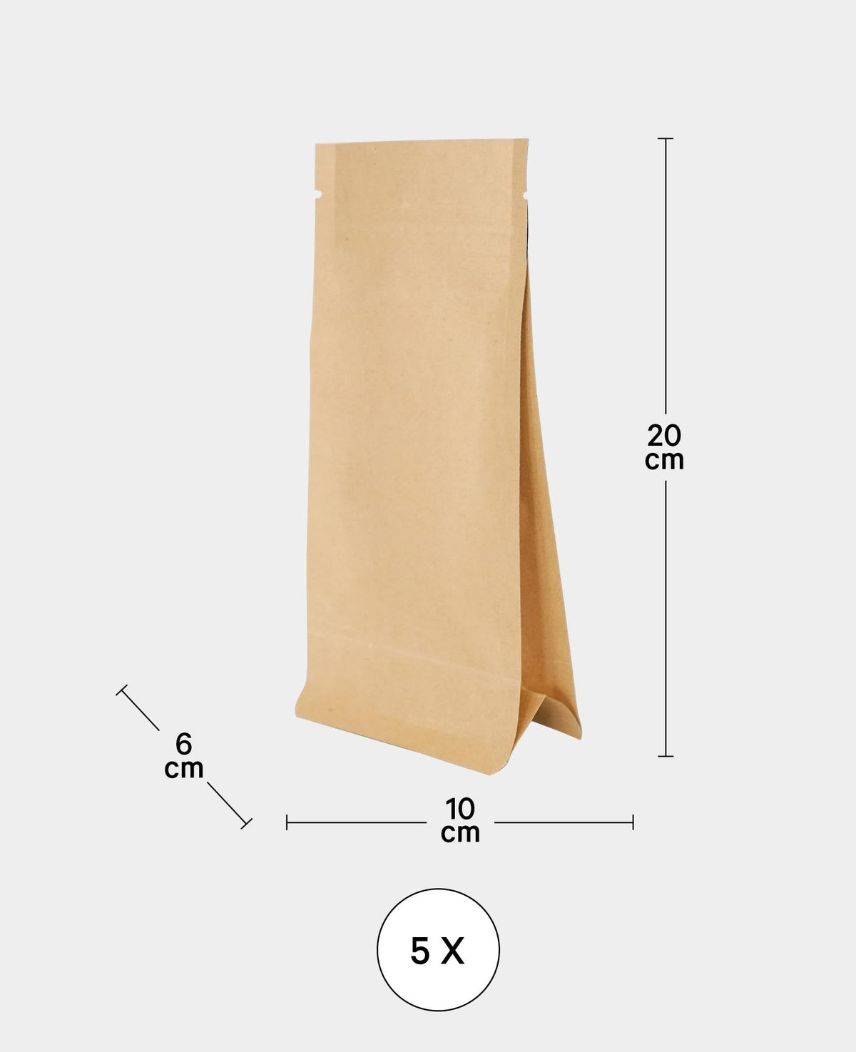 Sachets en papier, 10 x 20 x 6 cm, sacs en papier avec revêtement pour aliments et cadeaux à décorer soi-même, marron, 5 p.