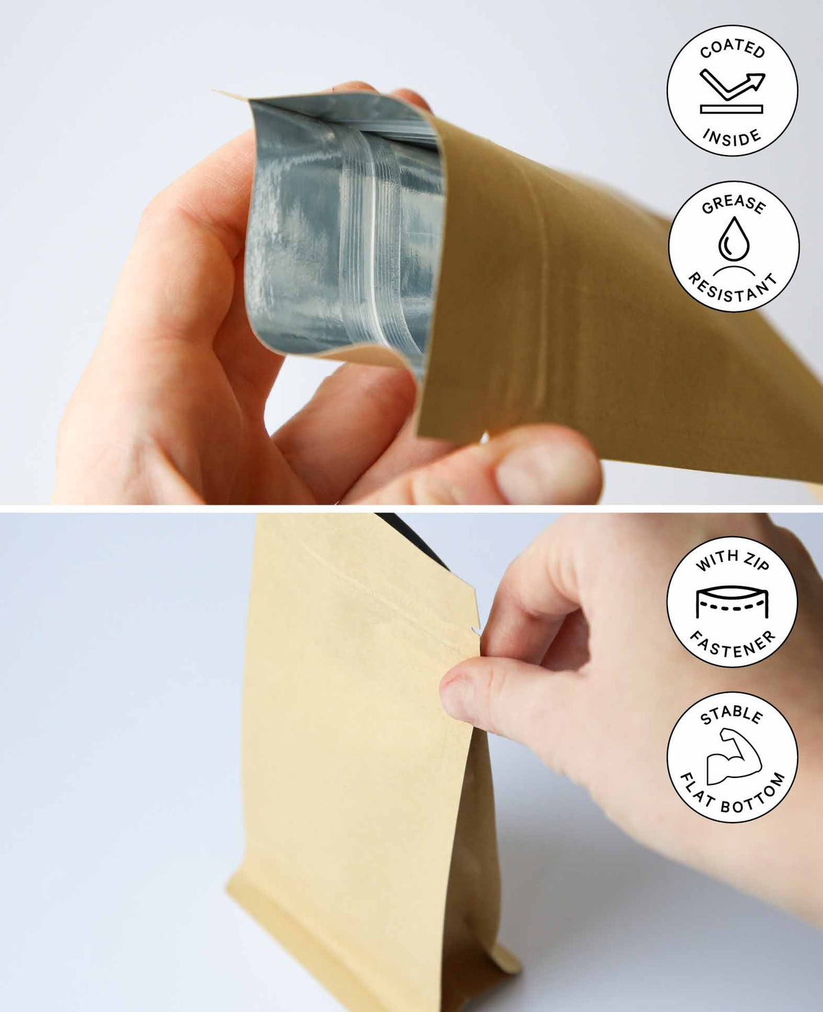 Sachets en papier, 10 x 20 x 6 cm, sacs en papier avec revêtement pour aliments et cadeaux à décorer soi-même, marron, 5 p.