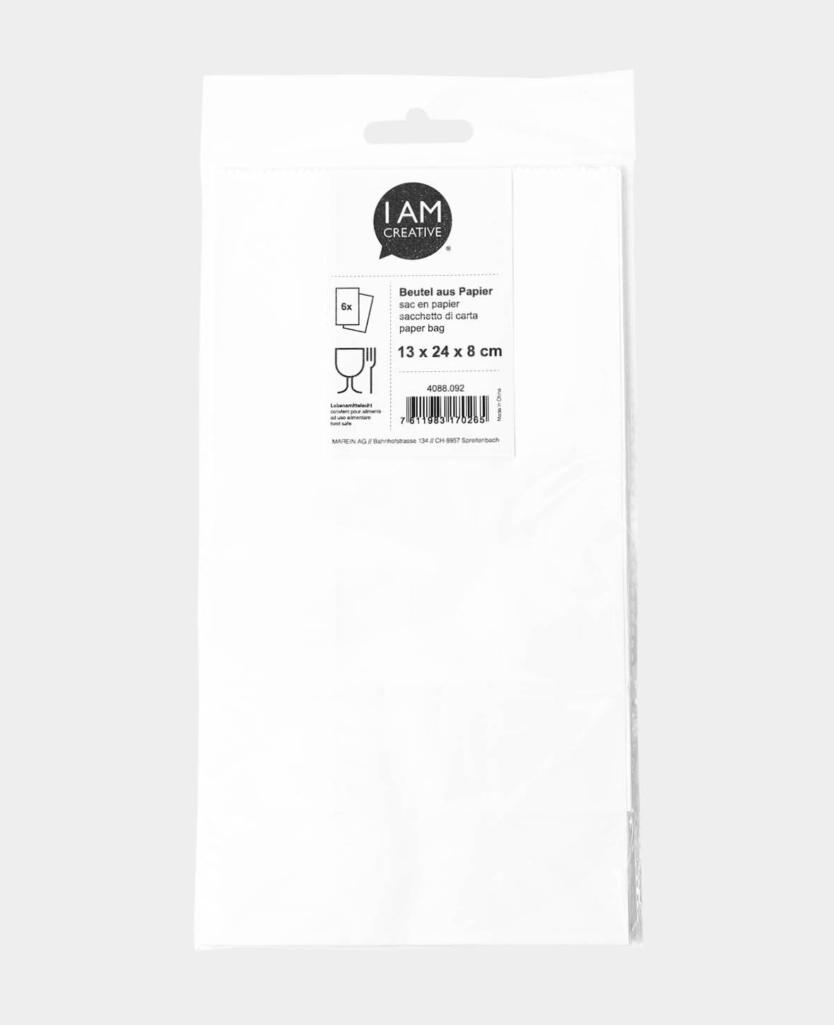 Sacs en papier, 13 x 24 x 8 cm, Blanc, 6 pces.