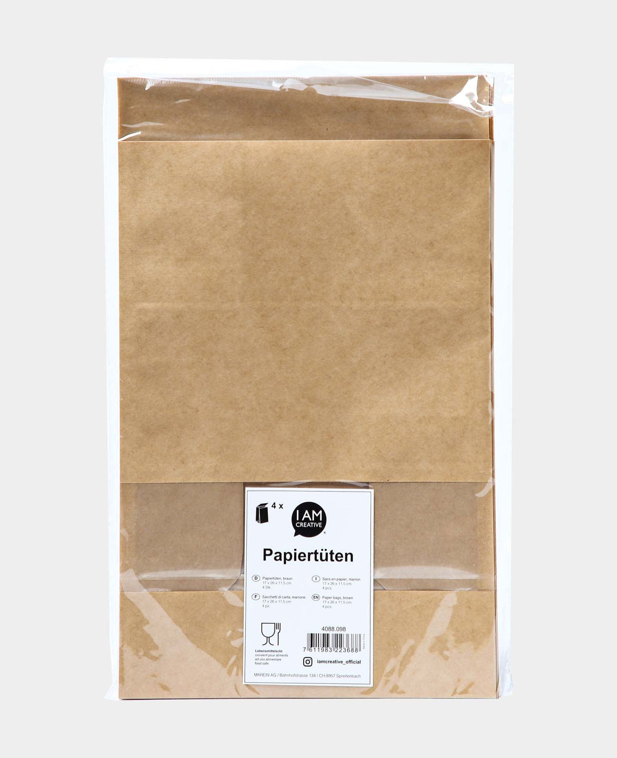 Paper bags, 17 x 26 x 11.5 cm, paper bags with rectangular window for gifts, for decorating yourself, food-certified, brown, 4 pcs.