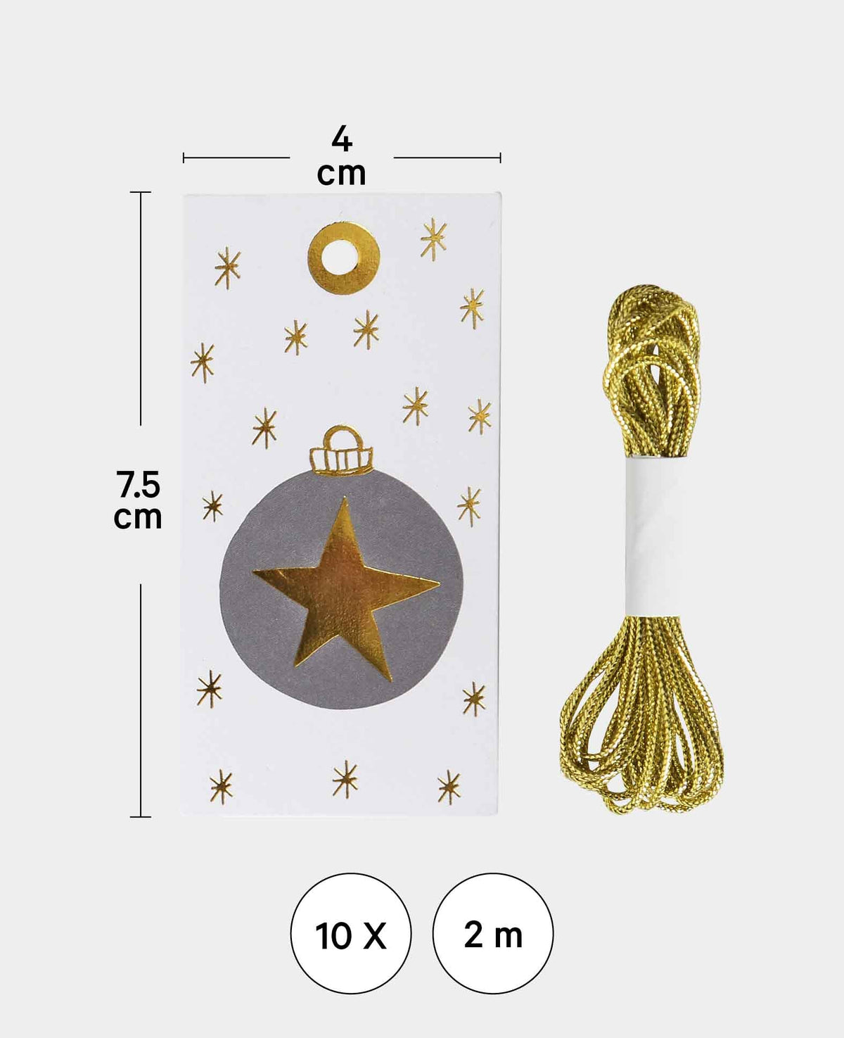 Gift Tags X-mas Set I, Gold Embossing, White, 4 x 7.5 cm, 10 pcs.