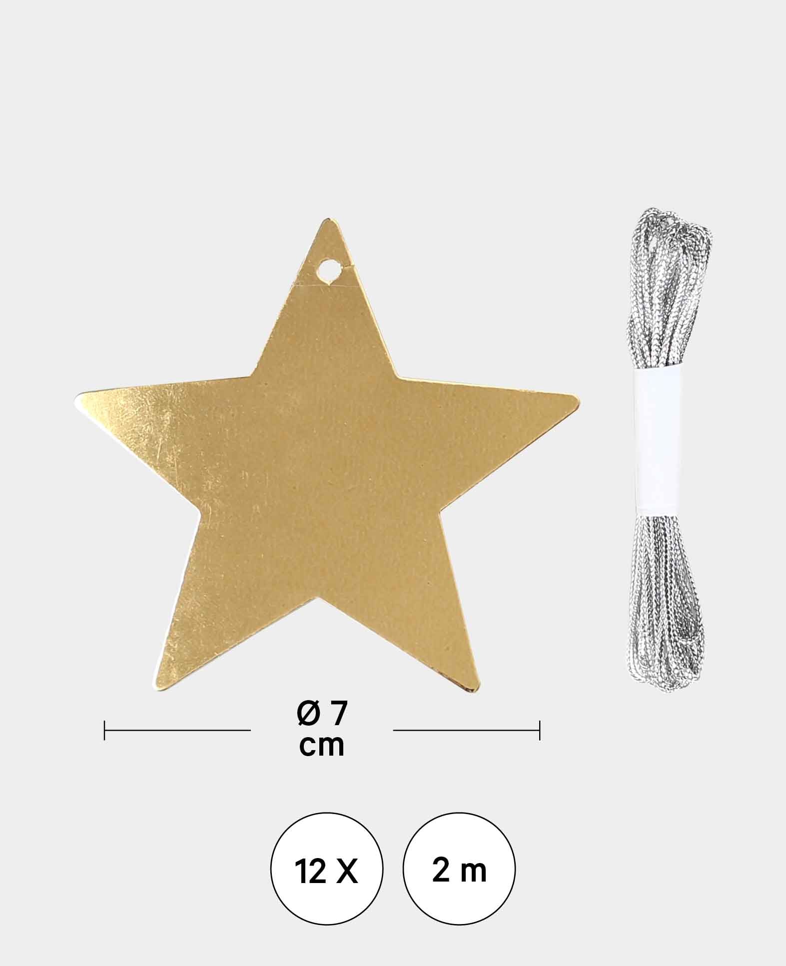 Gift Tags X-mas Set III, Stars in Gold and Silver, ø 7 cm, 12 pcs.