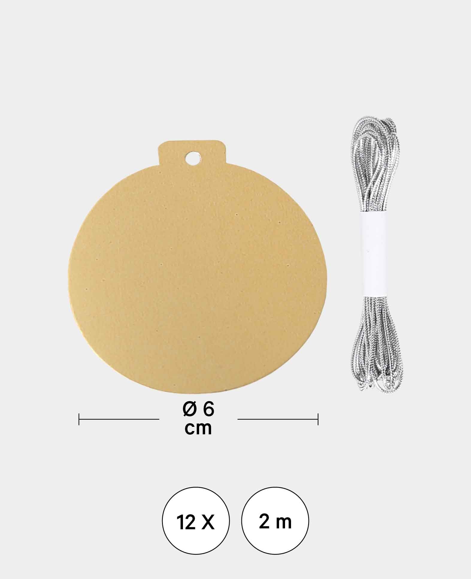 Étiquettes cadeaux X-mas Set IV, Boules de Noël or et argent, ø 6 cm, 12 pces.