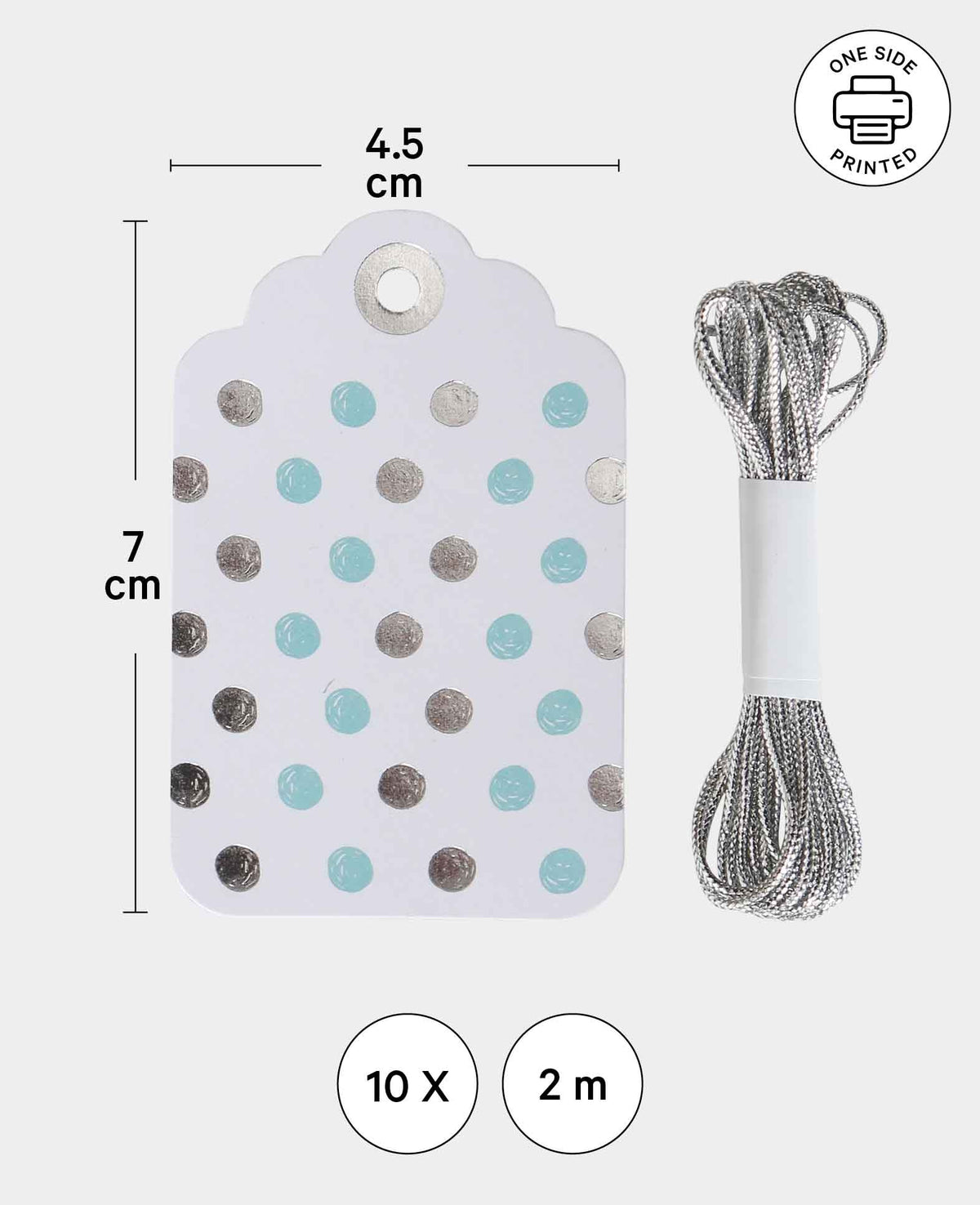 Étiquettes cadeaux Set de Noël V, pois argentés et menthe, 4.5 x 7 cm, 10 p.