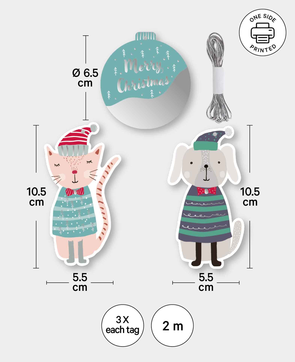 Gift Tag Kit, Cat, Dog & Bauble, 9 pcs.