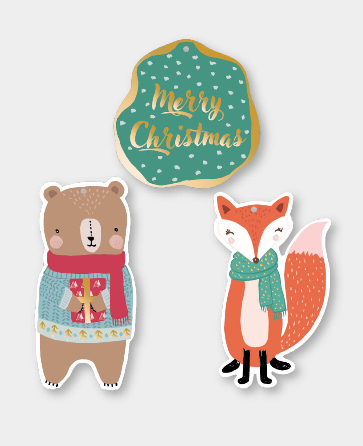 Kit d'étiquettes cadeaux, Ours, Renard & Joyeux Noël, 9 p.