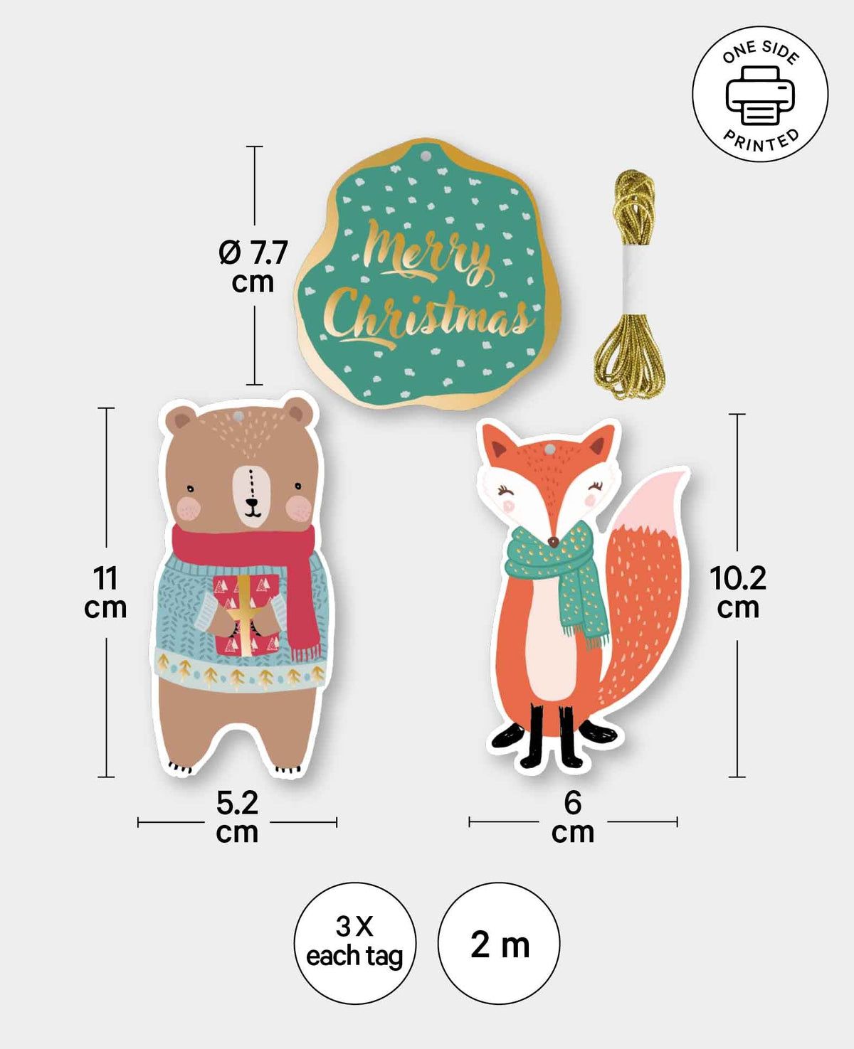 Gift Tag Kit, Bear, Fox & Merry Christmas, 9 pcs.