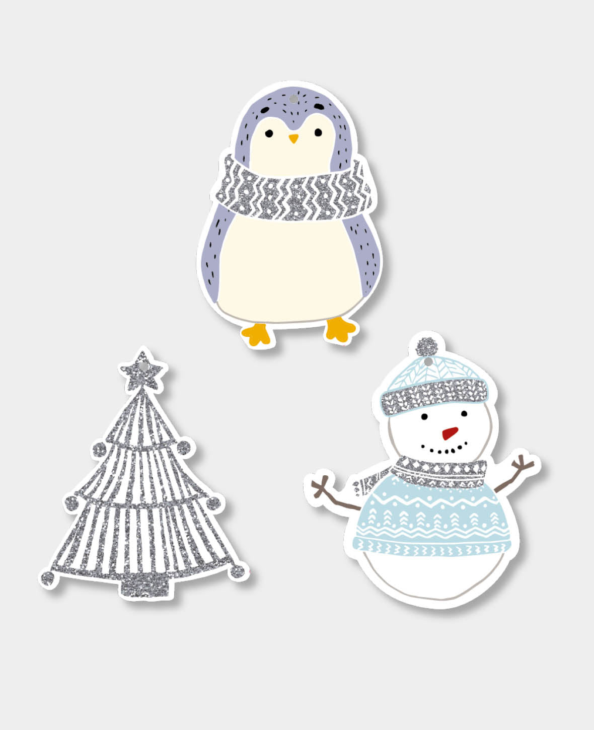 Kit d'étiquettes cadeaux, bonhomme de neige, sapin et pingouin, 9 p.