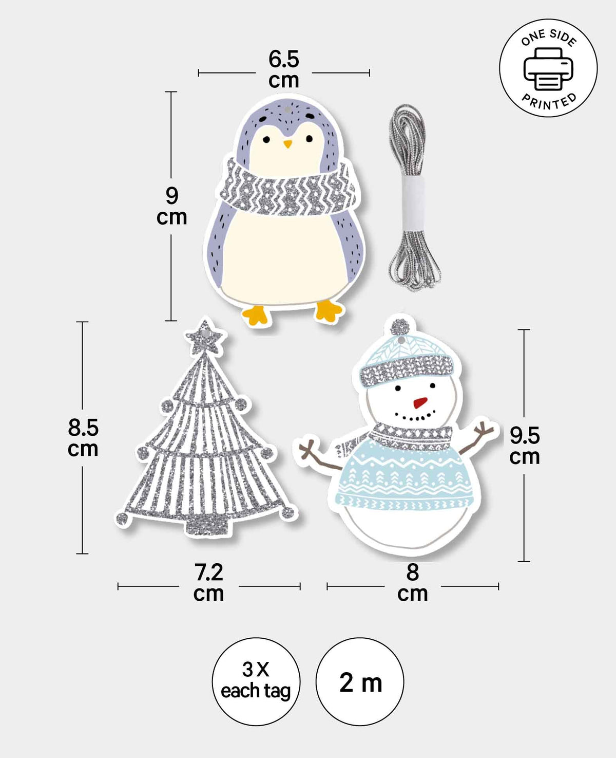Kit d'étiquettes cadeaux, bonhomme de neige, sapin et pingouin, 9 p.