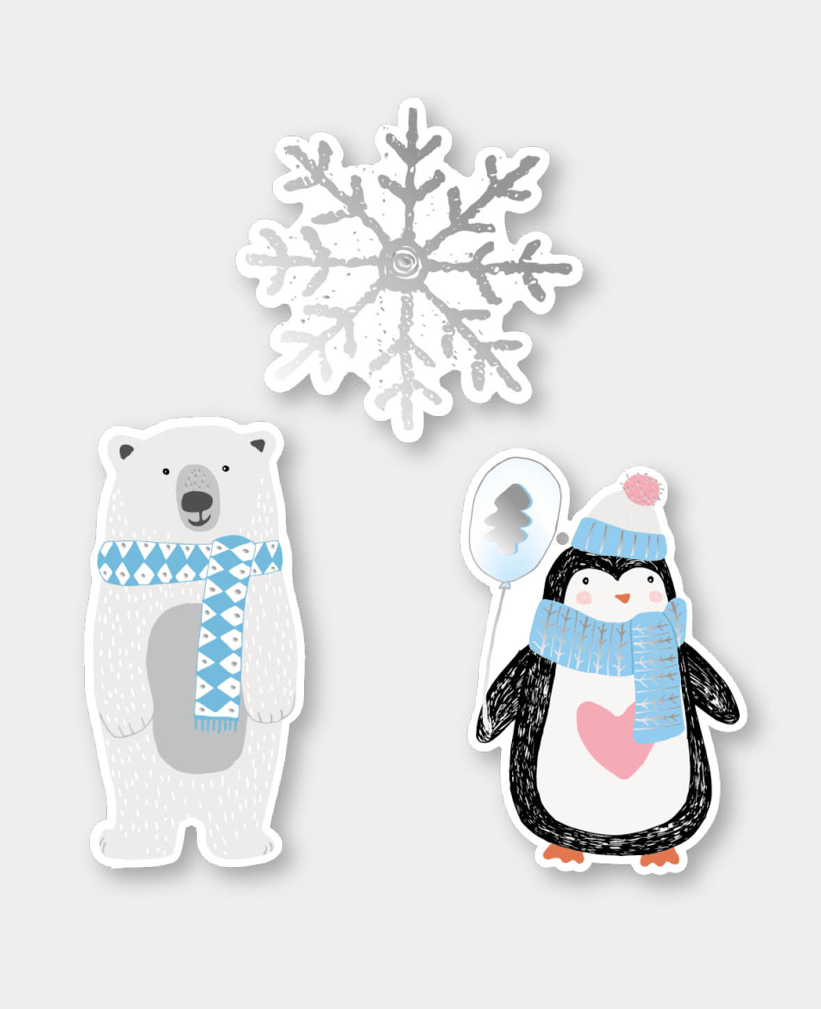 Kit d'étiquettes cadeaux, flocon de neige, ours polaire et manchot, 9 pces