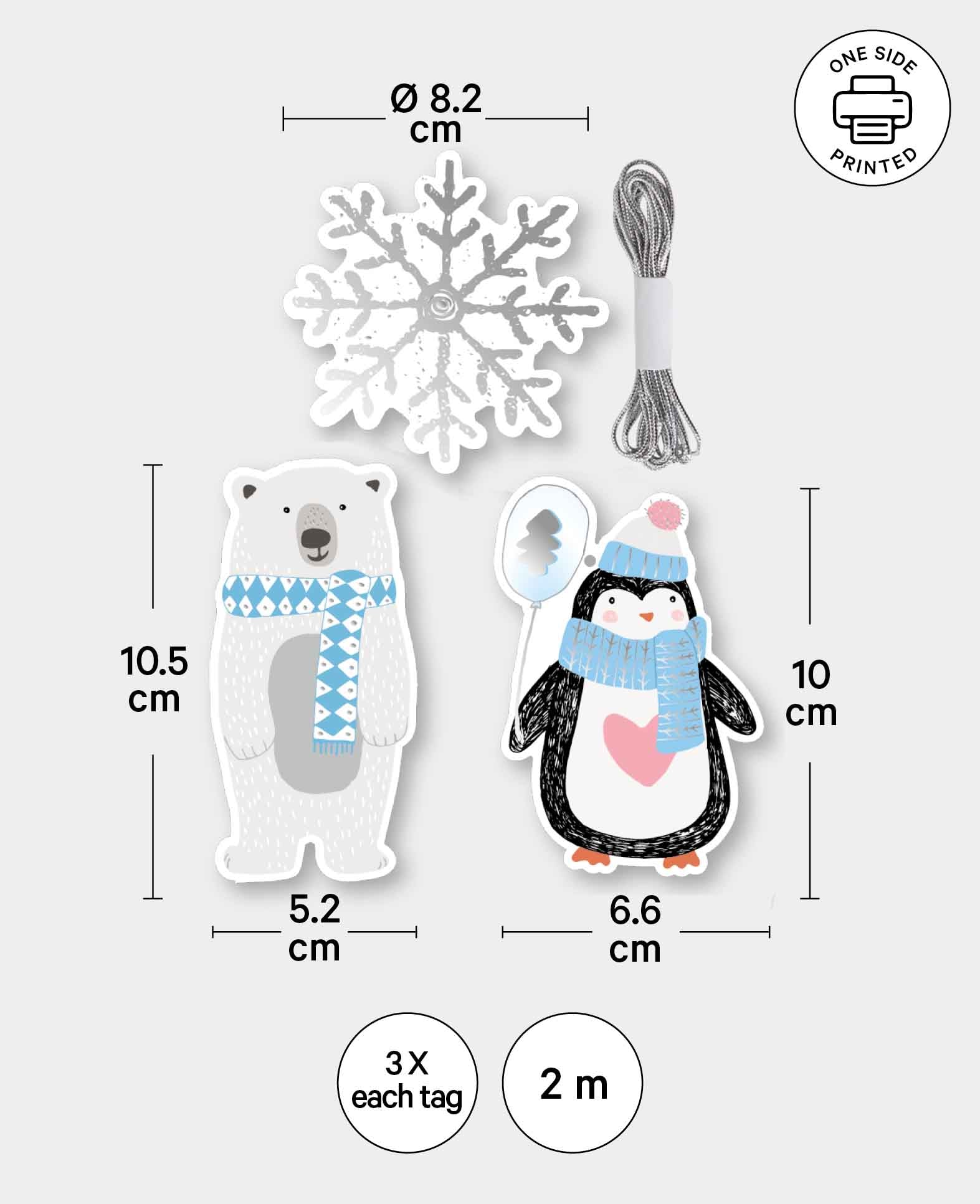 Kit d'étiquettes cadeaux, flocon de neige, ours polaire et manchot, 9 pces