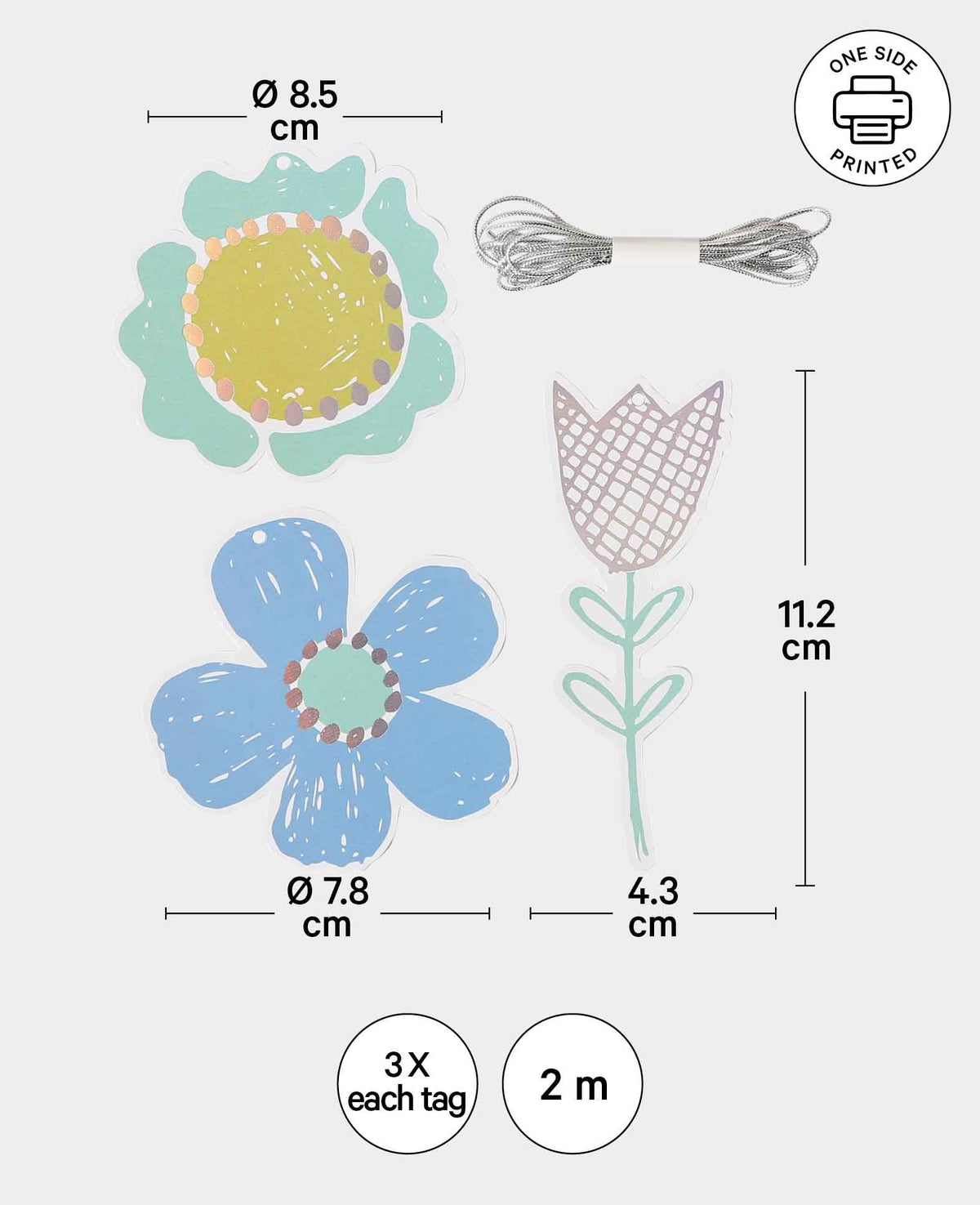 Étiquettes cadeaux, Fleurs, 9 pièces