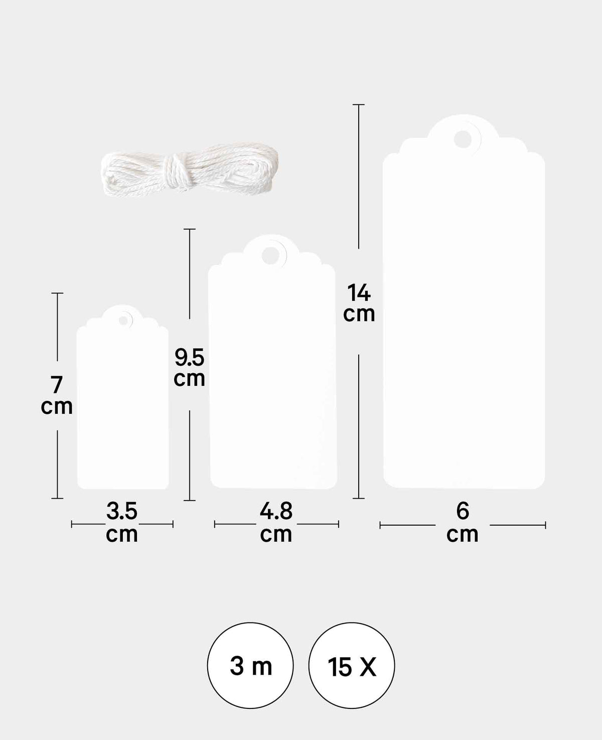 Étiquettes cadeaux blanches, 15 pces