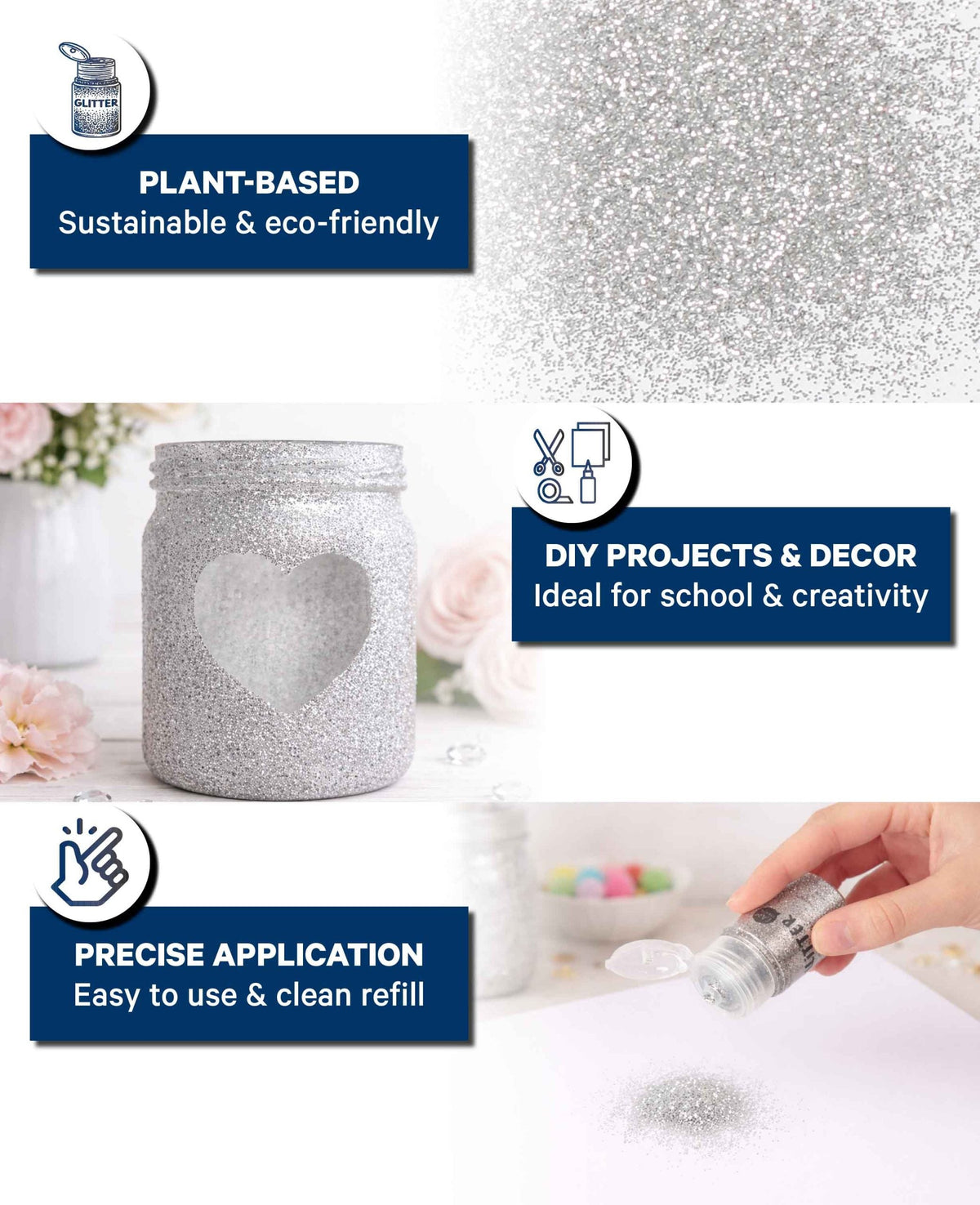 Bio-Glitter, Glitzer Silber, biologisch abbaubar, 15 g
