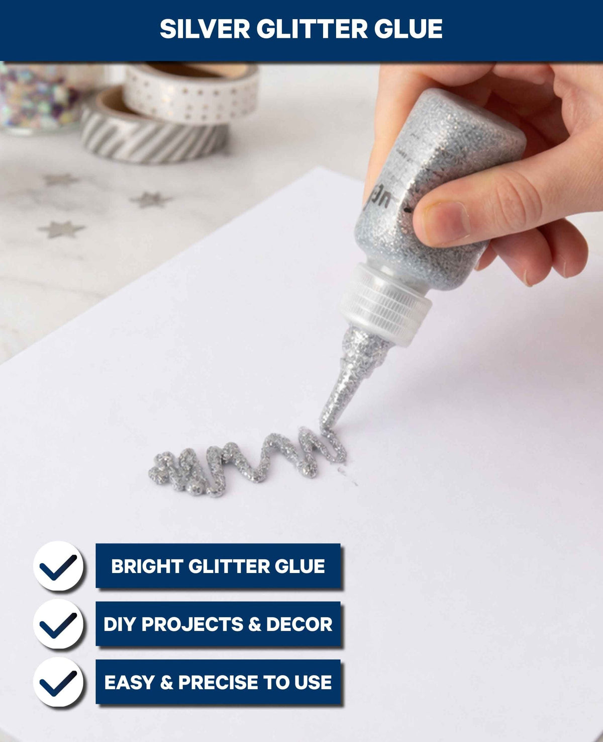 Glitter Glue, Silver, 30 ml