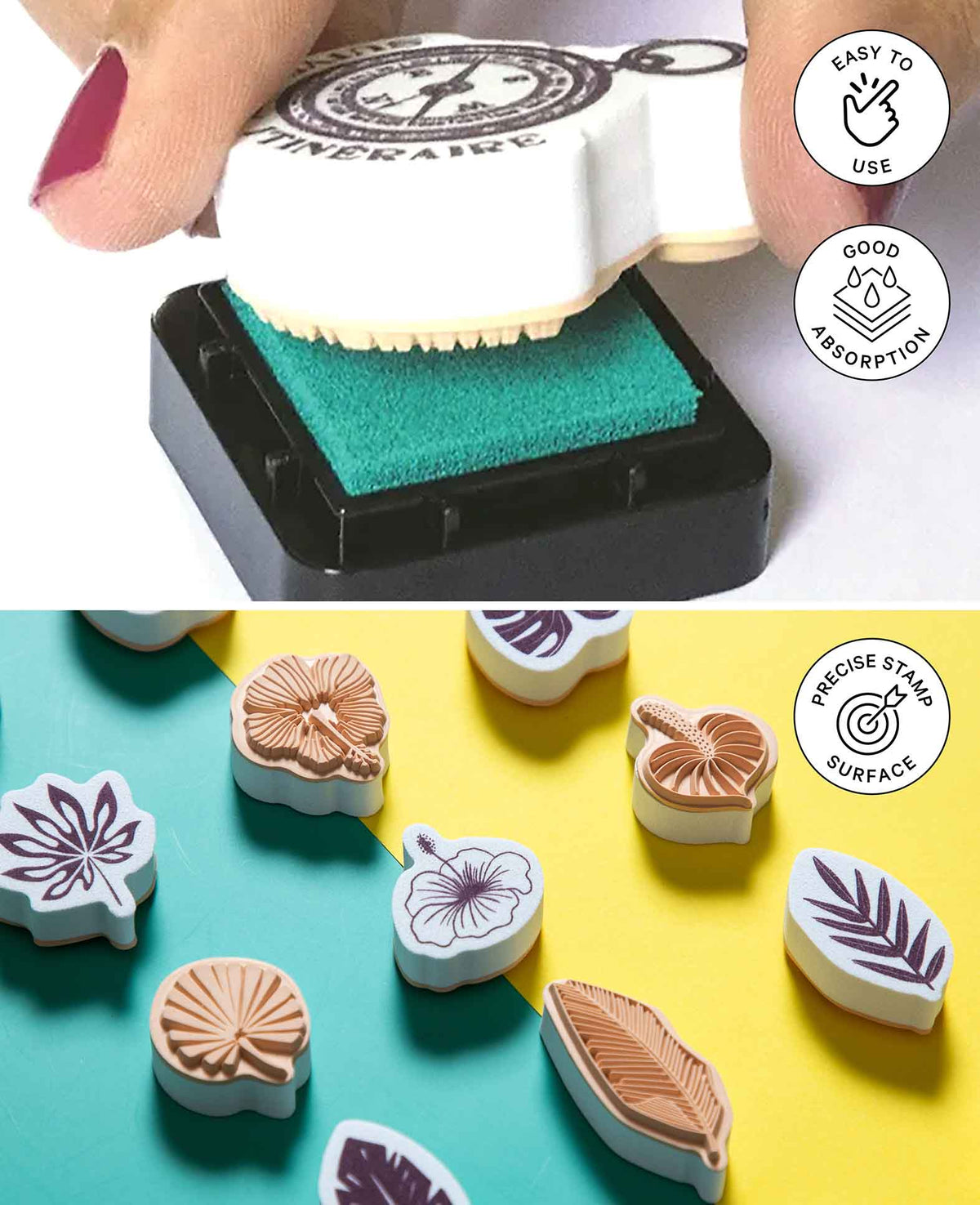 Kit de tampons Fleurs, avec encreur, env. 1 x 4,5 cm, 31 pièces