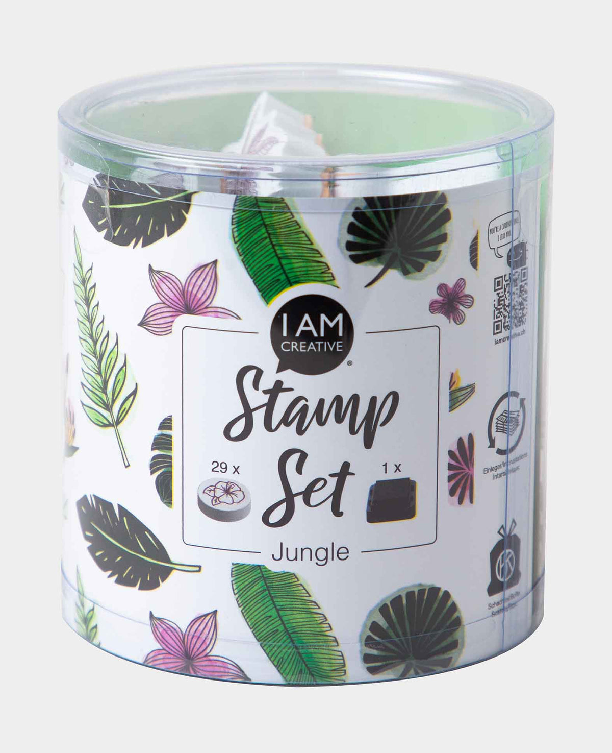 Set de tampons Jungle, avec encreur, env. 1,5 x 5 cm, 29 pces.