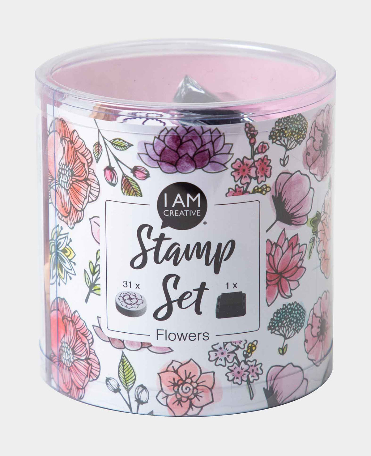 Kit de tampons Fleurs, avec encreur, env. 1 x 4,5 cm, 31 pièces