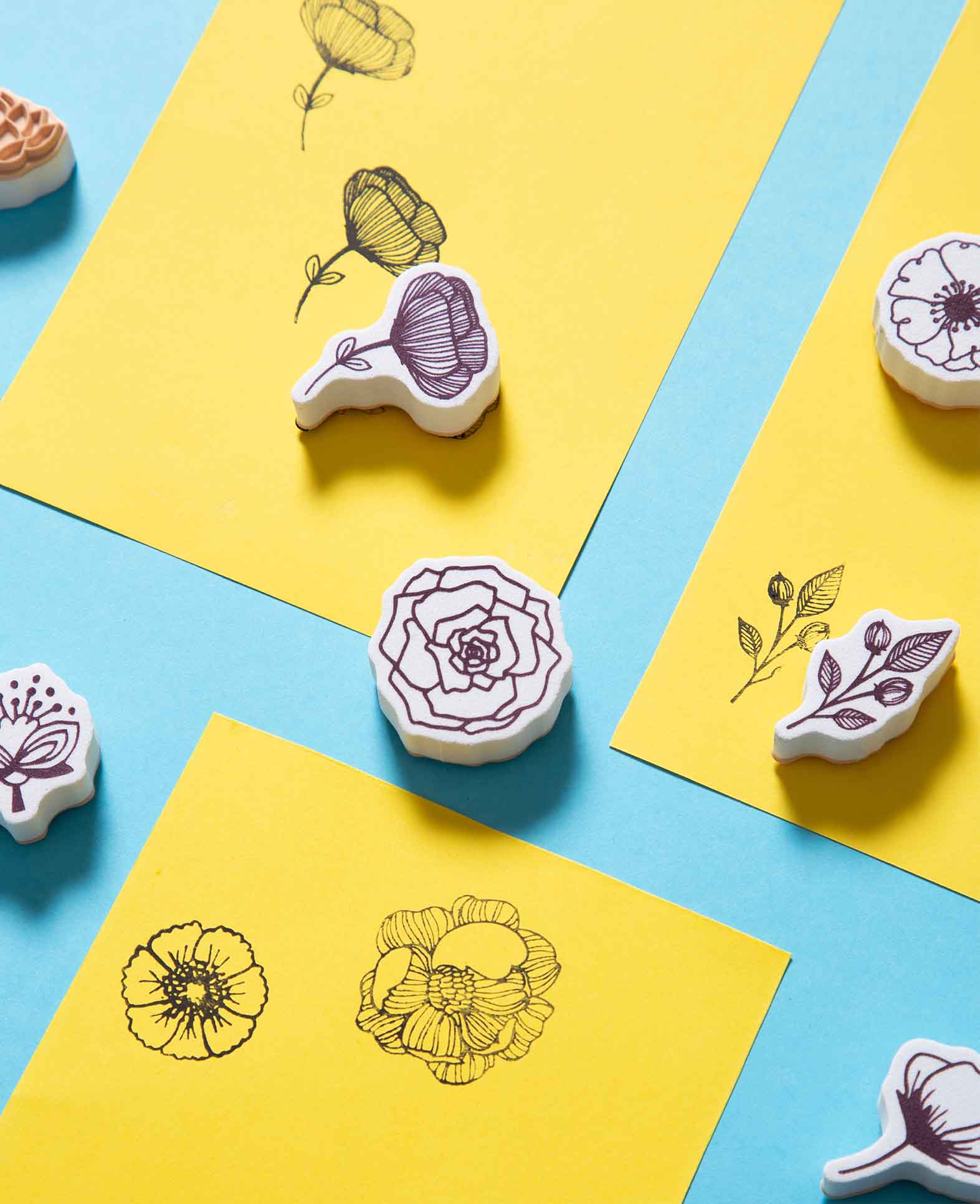 Kit de tampons Fleurs, avec encreur, env. 1 x 4,5 cm, 31 pièces